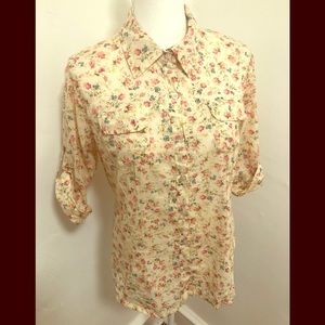 Magazine Floral Button Down Short Sleeve Shirt M